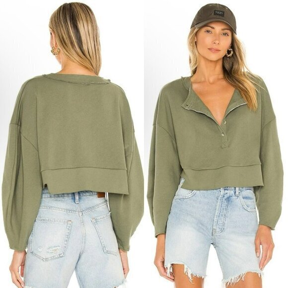 REVOLVE Tops - Lovers and Friends Oversized Henley Pullover - Olive Green